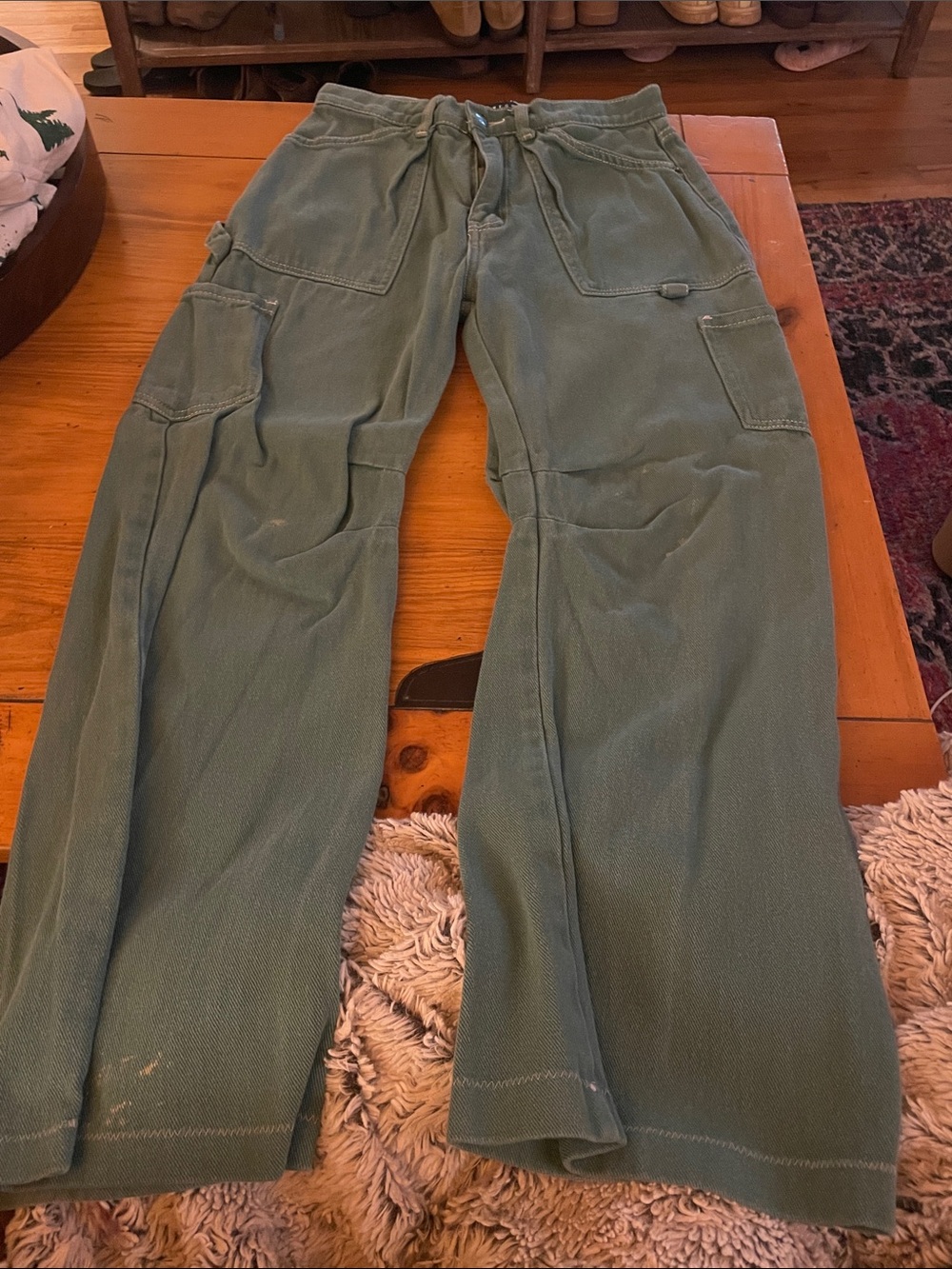 Lioness Olive Green Wide-Leg Flare Jeans
